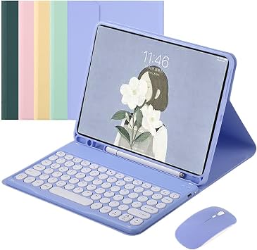 iPad 10.2 Inch iPad 9 8 7 Keyboard Case with Mouse iPad 9th Generation 10.2 Inch Round Keys Colorful Home School Work iPad 10.2 with Detachable Keyboard 8th Generation 7th Generation Bluetooth Cover