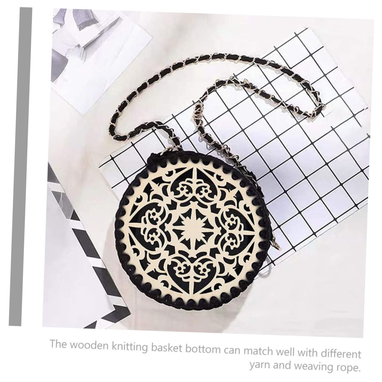 Beatifufu 2Pcs Wooden Hollow Crochet Basket Base for Crafts Pre Drilled Bag Bottom for Easy Weaving for Yarn Projects and Home Decor