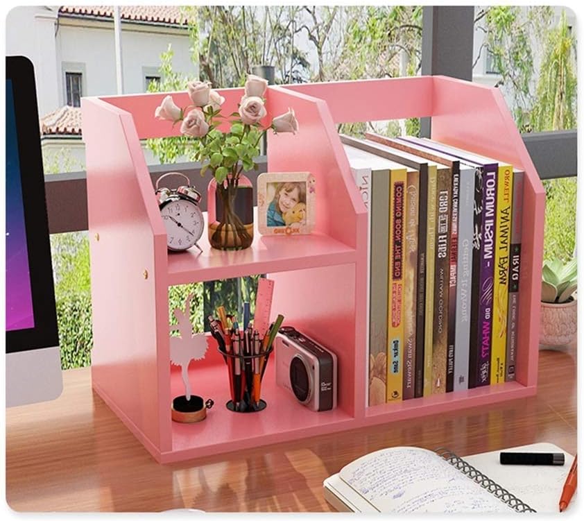 SHABOZ FreeStanding Desktop Bookshelf Wood Bookcase Desk