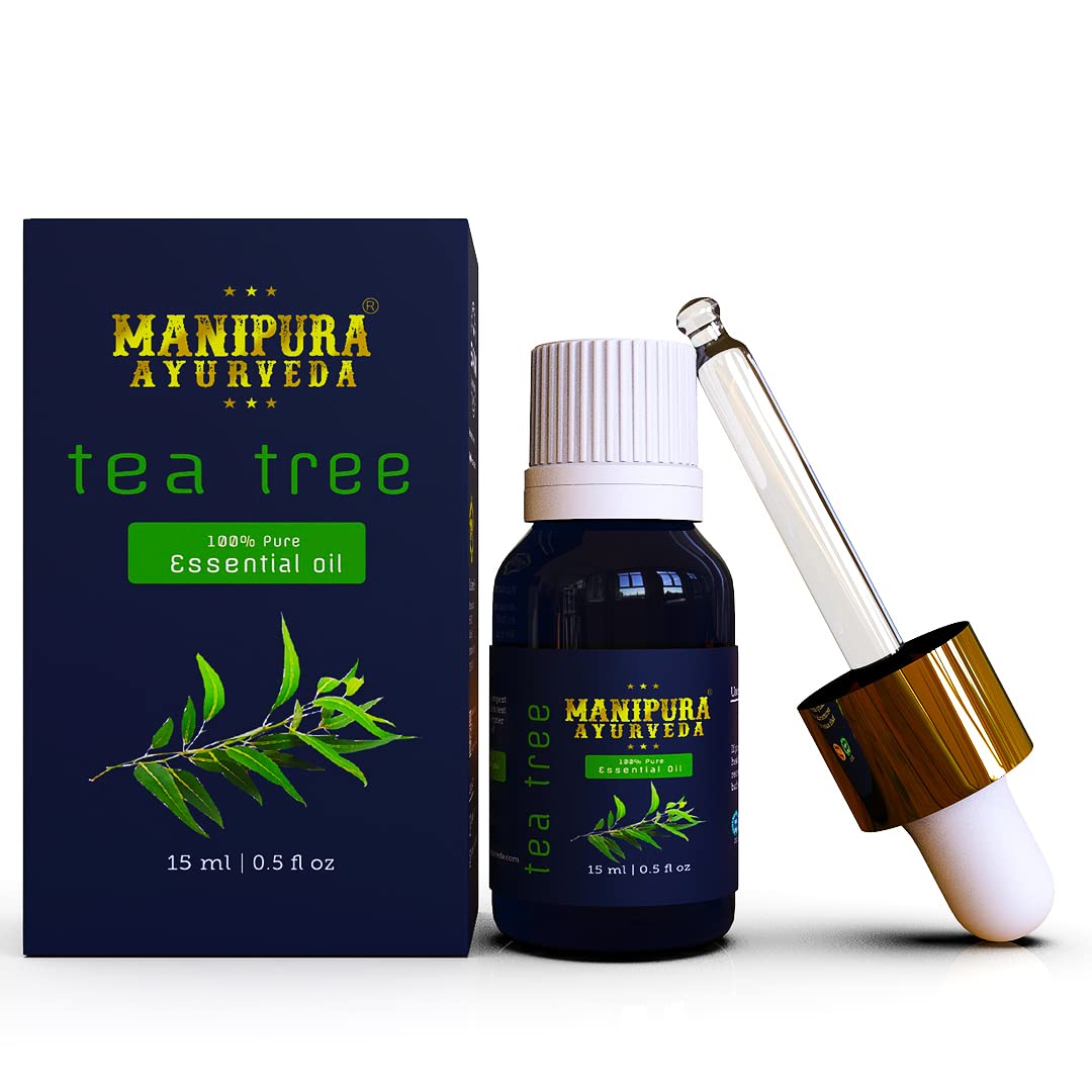 MANIPURA AYURVEDAAromatherapy Organic Tea Tree Essential Oil 15ml | 100% Natural & Pure for Acne, Face, Nail, Foot, Skin - Hair Growth, Dry Scalp, Dandruff, Lice Toenail Fungus, Skin Tag, Diffuser