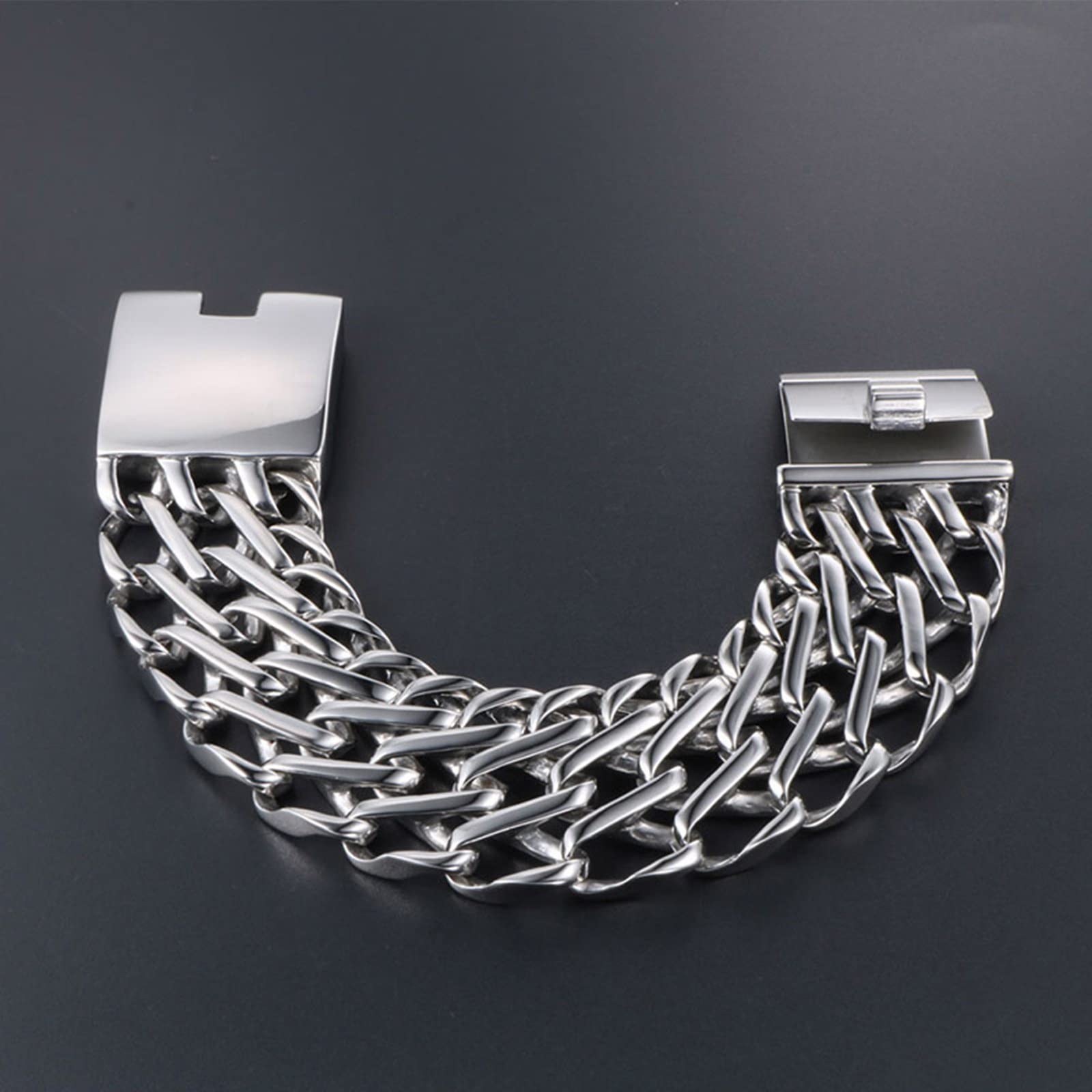 KnSam Bracelet Homme Large Chaîne Tressée en Acier Inoxydable 20.5cm Punk Fantaisie