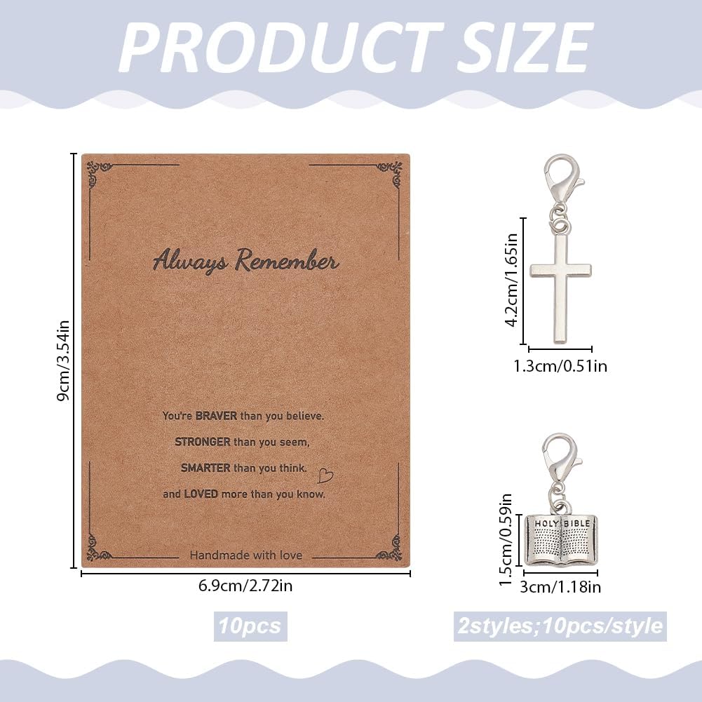 WEBEEDY 10 Set Mini Holy Bible Book and Cross Clip on Charm with Cards, Cross Bible Badge Reel Charms Gift Zipper Pulls for Jewelry Making Bracelet Necklace Easter Christian Gift Purse Backpack Decor image 2