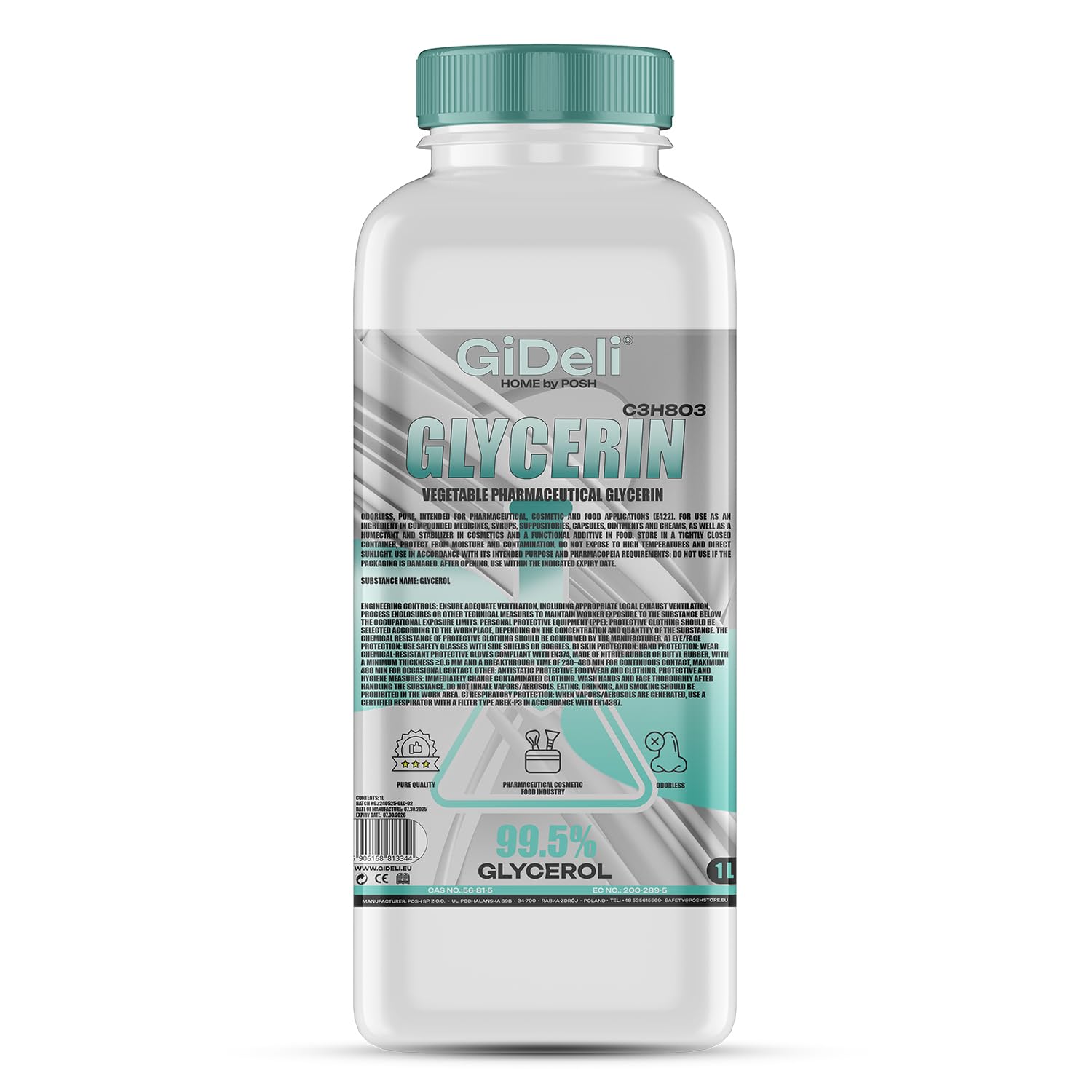 Glycerin 99,5% Pflanzlich Glycerin 99,5% Rein 1 L – Pflanzlich, Vegan, Pharmaqualität (E422), Farb- & Geruchlos, Von GiDeli Glycerin 99,5% Pflanzlich Glycerin 99,5% Rein 1 L – Pflanzlich, Vegan, Pharmaqualität (E422), Farb- & Geruchlos, Von GiDeli