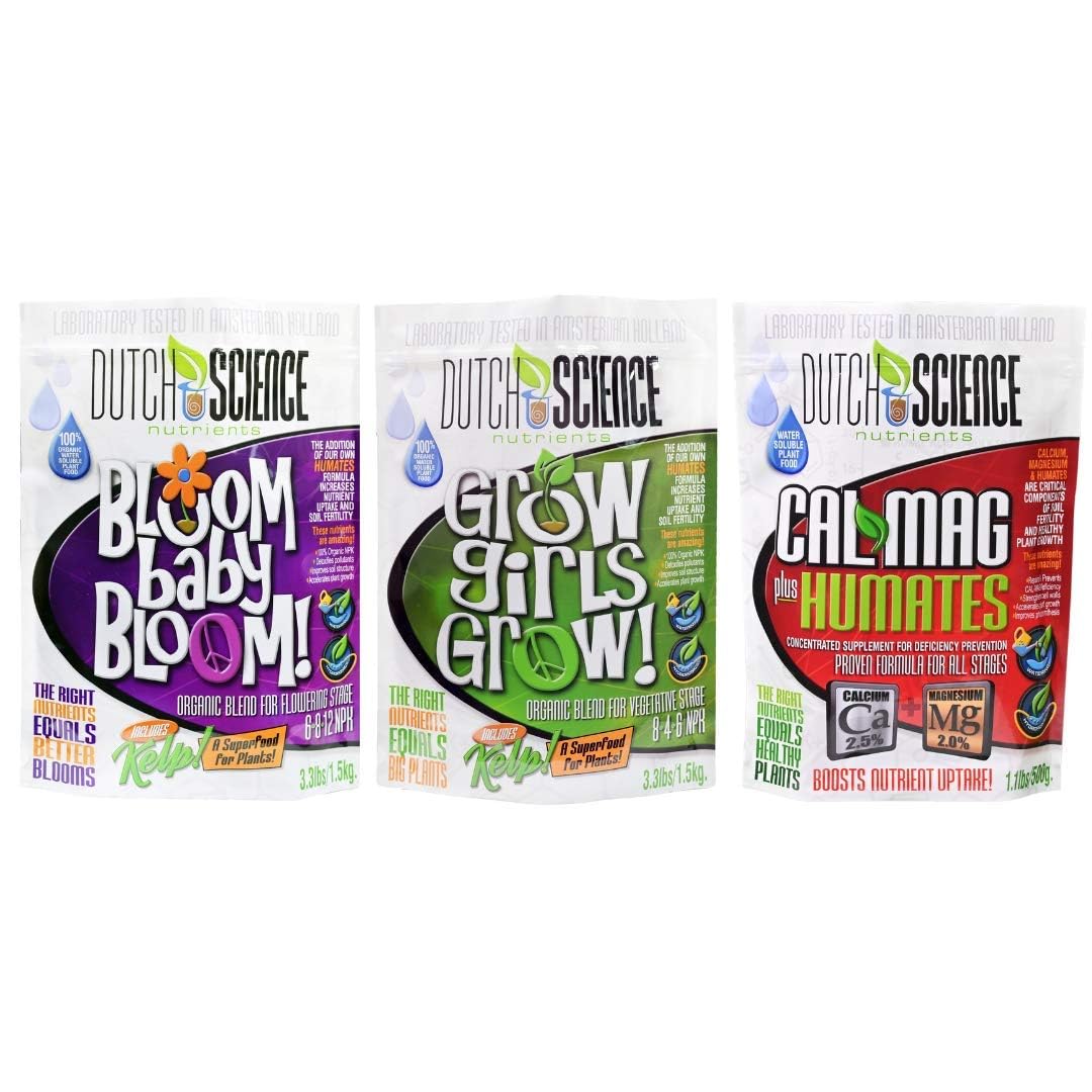 Trio Mega Pack - Grow Girls Grow (3.3 lb), Bloom Nutrients (3.3 lb), Cal-Mag Plus Humates (1.1 lb) for Full Cycle Grows
