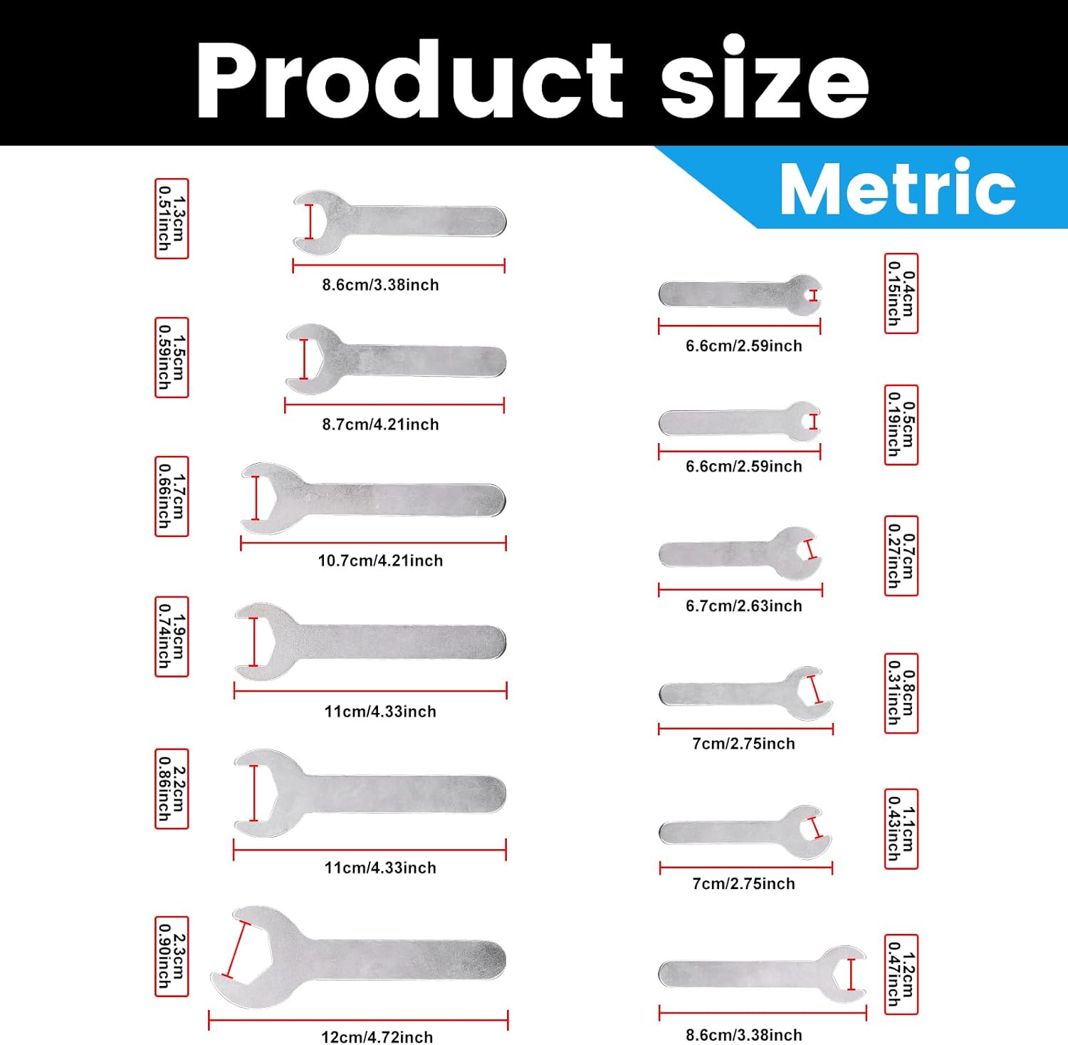 Biqing thin wrench set 2mm super thin wrench set Metric 4-23mm 5 point uniform force Suitable for hard-to-remove parts 12pcs