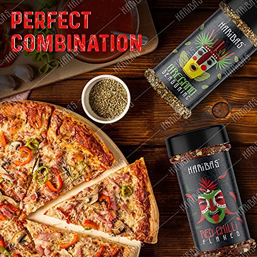 Image of HARIBAS Combo Of Red Chilli Flakes&Oregano Sprinkler,100Gram Each,Natural Ingredients,Chilli Flakes&Oregano Seasonings 100% Pure,Vegetarian Pizza,Pasta,Sandwich Uses,Same Taste Every Time