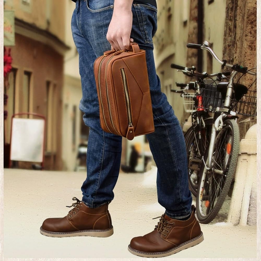 Kulturbeutel, wasserdichter Reise-Kulturbeutel aus Leder, Organizer, perfekt for die Rasur, Pflege, Dopp-Kit und den Geschäftsurlaub im Haushalt, Kosmetiktasche mit tragbarem Griff ( Grey : A , Size :