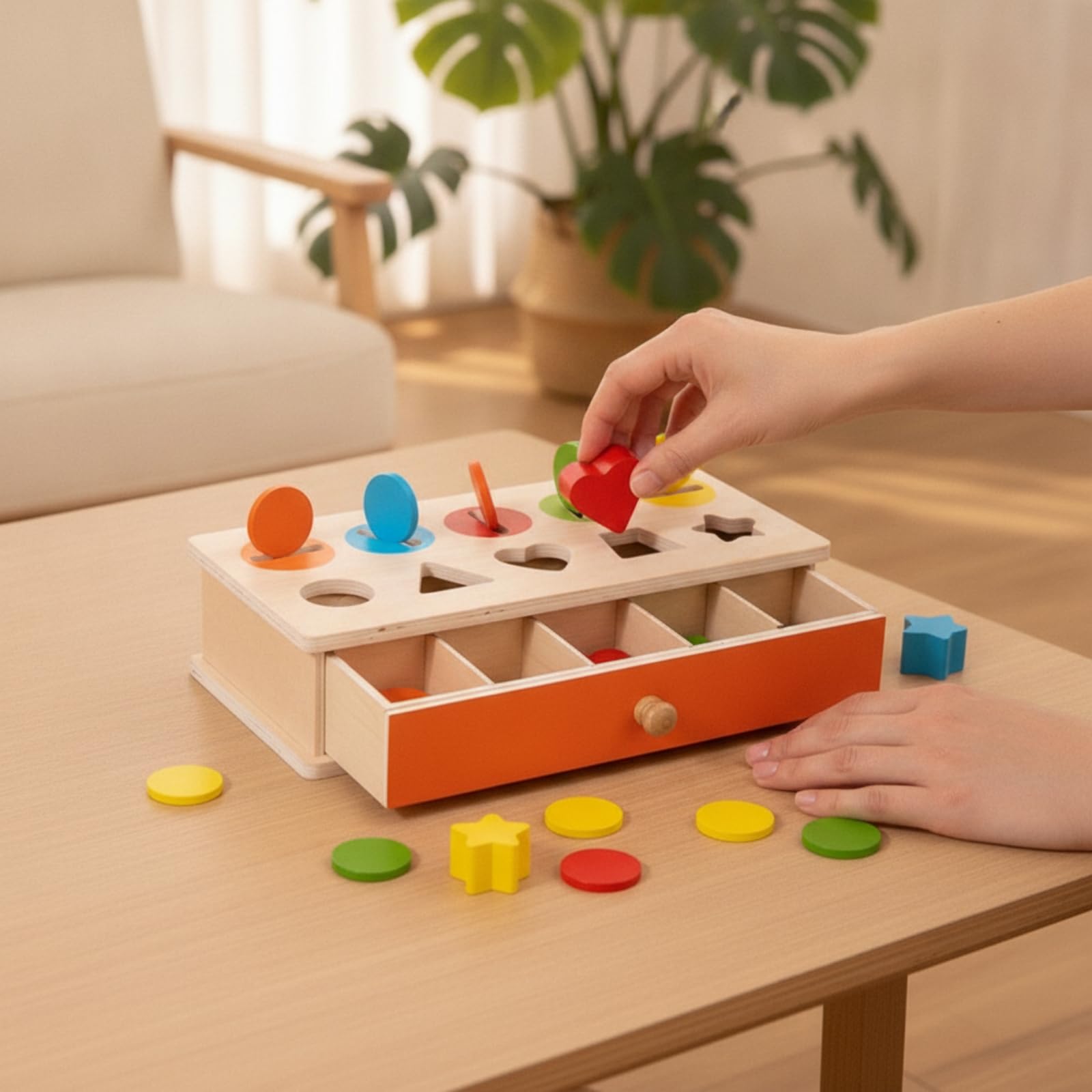 Gioco Pedagogico in Legno Sicuro | Educativo, Incastro, Durevole, Gioco di Forme e Colori, per Casa
