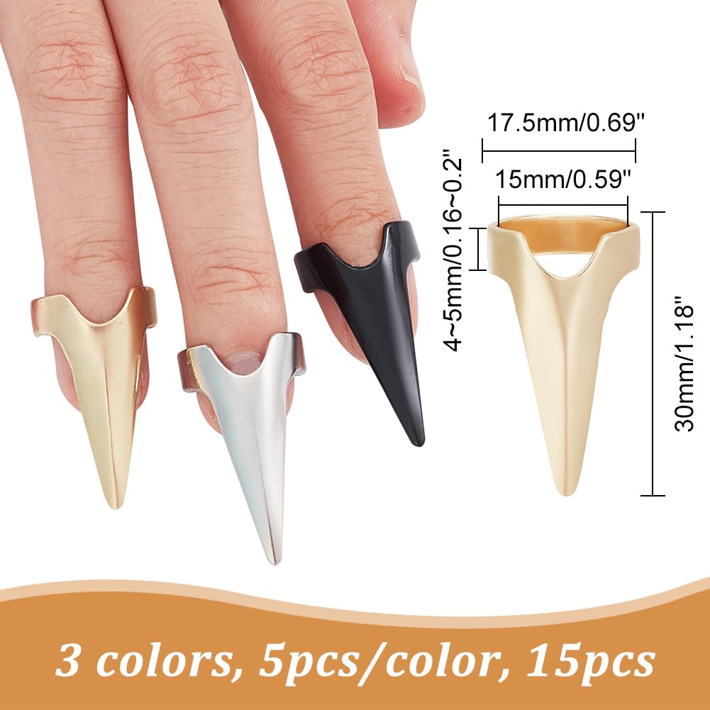 nbeads 15 Pcs 3 Couleurs Doigts Griffes, Anneaux de Bout D'Ongle de Doigt en Métal Anneaux de Griffe de Bout de Punk pour la Fête de Vacances d'art D'Ongle de Cosplay Halloween, Or Clair/Platine/Noir
