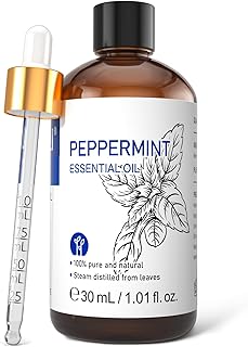 HIQILI Peppermint Essential Oil, 100% Pure Natural, for Aromatherapy, Home Diffuser, Cleaning Spray, Skin Care, Hair Care, Massage, DIY Candles - 1 Fl Oz/30ml