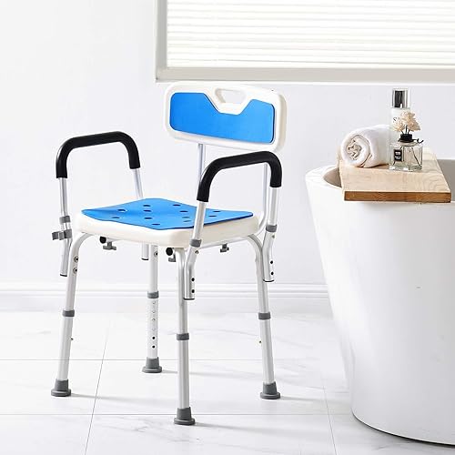 Miniatura 8 de VEVOR Silla de ducha con brazos y respaldo acolchados, taburete de ducha con patas de succión, silla de ducha para bañera de ducha interior, silla