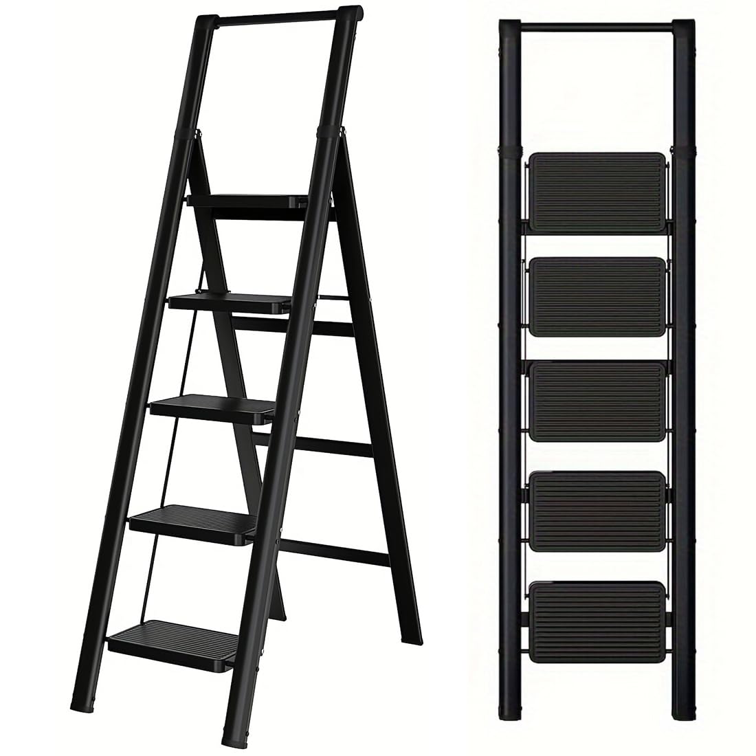 5-Step Ladder Folding Step Stool, 5-Step Ladder with Anti Slip Wide Pedals, Ladders for Home Kitchen Pantry Office, Lightweight Sturdy Steel Ladder for Adults Portablec