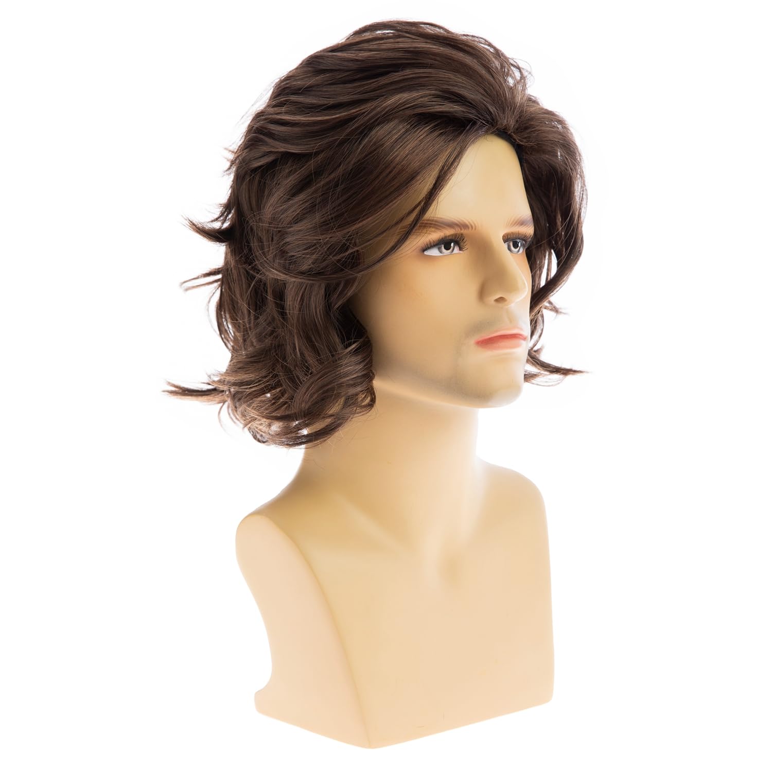Mens Wig Short Wavy Brown Wig Natural Fluffy Synthetic Heat Resistant Halloween Cospaly Wig for Males - Image 3