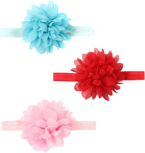 Babymoon (Set of 3) Headbands Flowers Soft Hairbands for Baby Girls Infants Toddlers-multi color