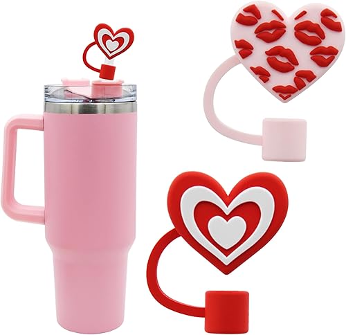 Miniatura 5 de Meitesti Tapa de popote para copa Stanley, adorno de popote en forma de corazón compatible con vaso de 30 y 40 onzas con asa, puntas de popote de