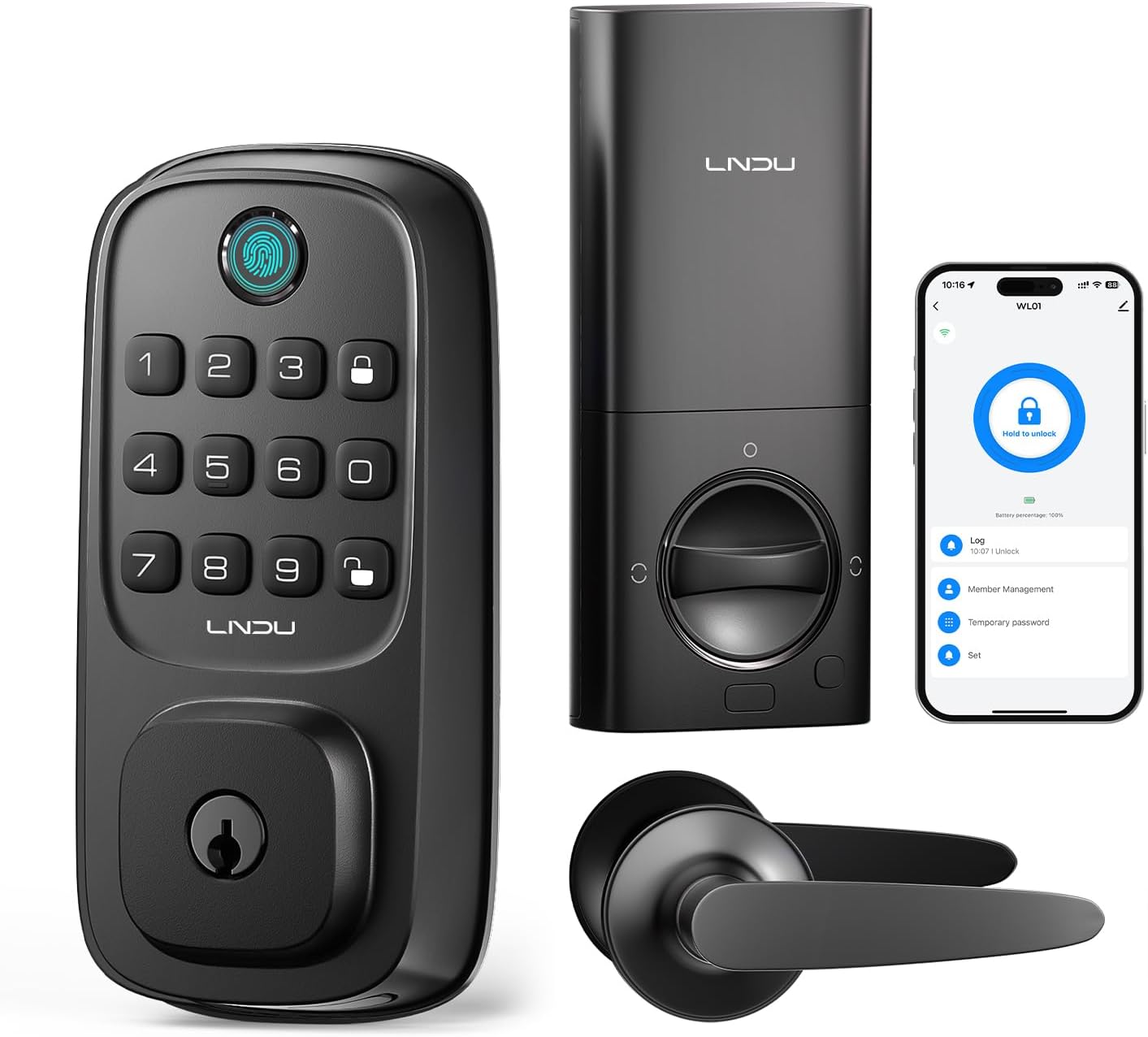 Smart Lock WL01, Keyless Entry Door Lock, Fingerprint keypad deadbolt