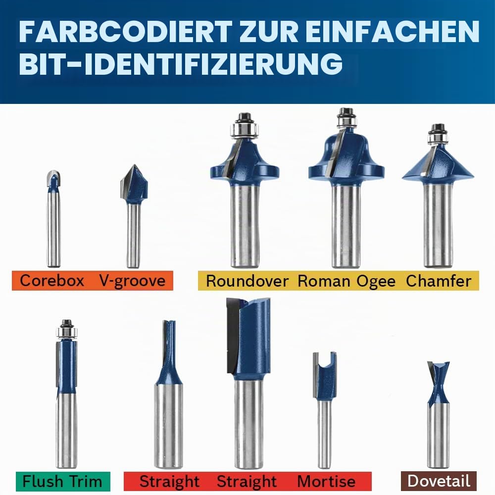 BOSCH RBS010 1/2 Zoll und 1/4 Zoll Schaft Hartmetallbestücktes Allzweck-Profi Fräser-Set, 10-teilig