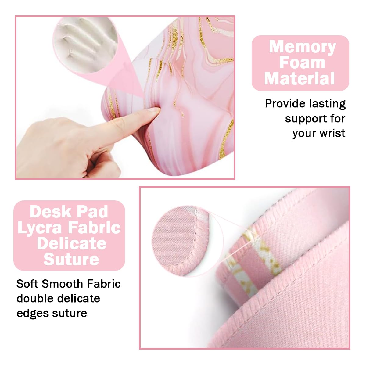 Grand repose-poignet pour clavier - Support de poignet pour ordinateur - 4 en 1 en mousse à mémoire de forme - Repose-poignet ergonomique - Pour la maison et le bureau - Marbre rose