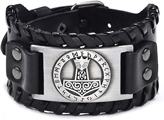 Viking Bracelet Norse Mjolnir - Nordic Bracelet with Thor's Hammer Amulet - Celtic Pagan Jewelry of Talisman