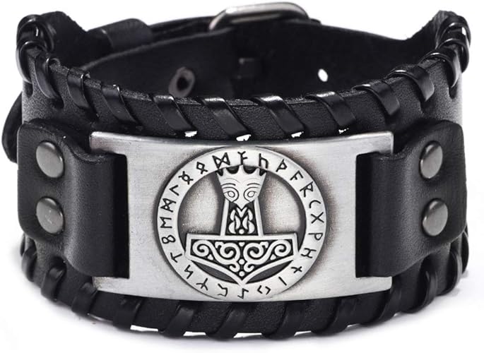 Amazon Turtledove バイキングブレスレット 調節可能なバングル メンズレザーブレスレット 北欧のお守り ケルト風異教徒ジュエリー ブラック ジュエリー 通販