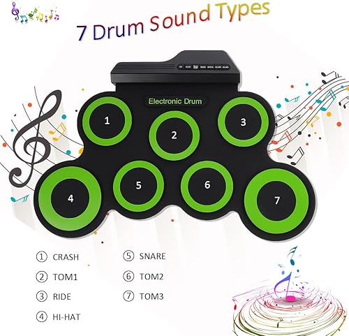 Miniatura 3 de Generic 1 juego de batería electrónica portátil recargable por USB, batería eléctrica midi, almohadillas de práctica de tambor enrollables con