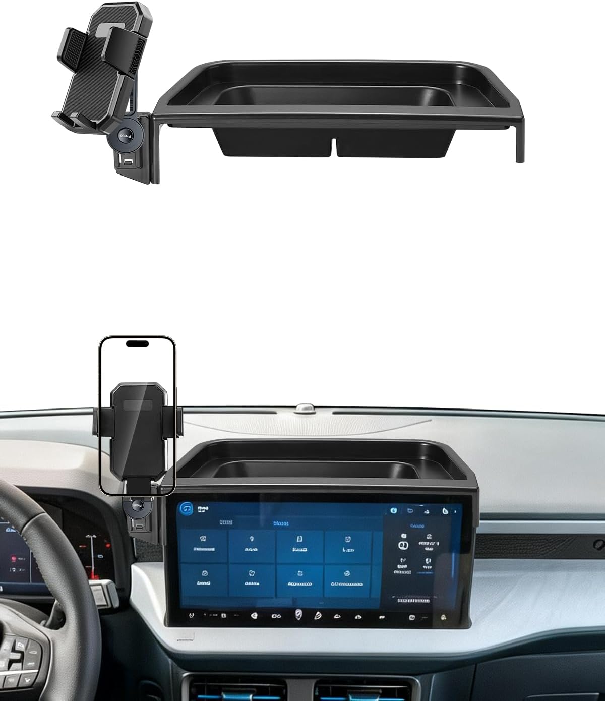 PZK Car Phone Mount for 2025 2026 Maverick/Hybrid(XL/XLT/Lobo/Lariat/Tremor) Accessories Auto Lock Dashboard Storage Box Behind 13.2-Inch Screen Car Phone Holder with 360° Rotating Extension Rod