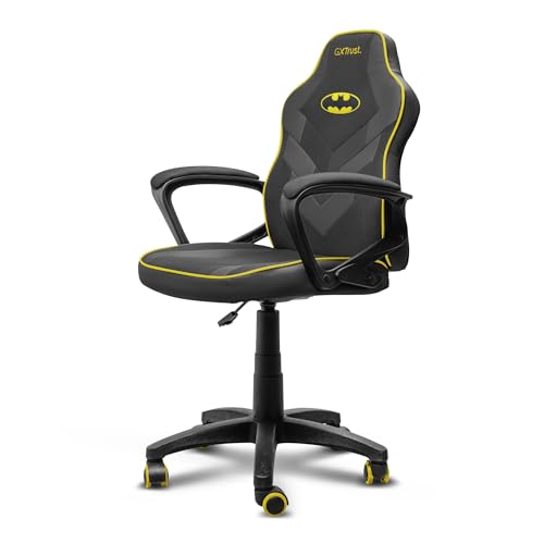 GXTrust 703BM Revvo Chaise Gaming avec Licence Batman pour Enfants 4-12 Ans, Chaise Réglable en Hauteur, Rembourrage en Tissu, Accoudoirs Rembourrés, Fauteuil Gamer pour Jeux Vidéo, Noir
