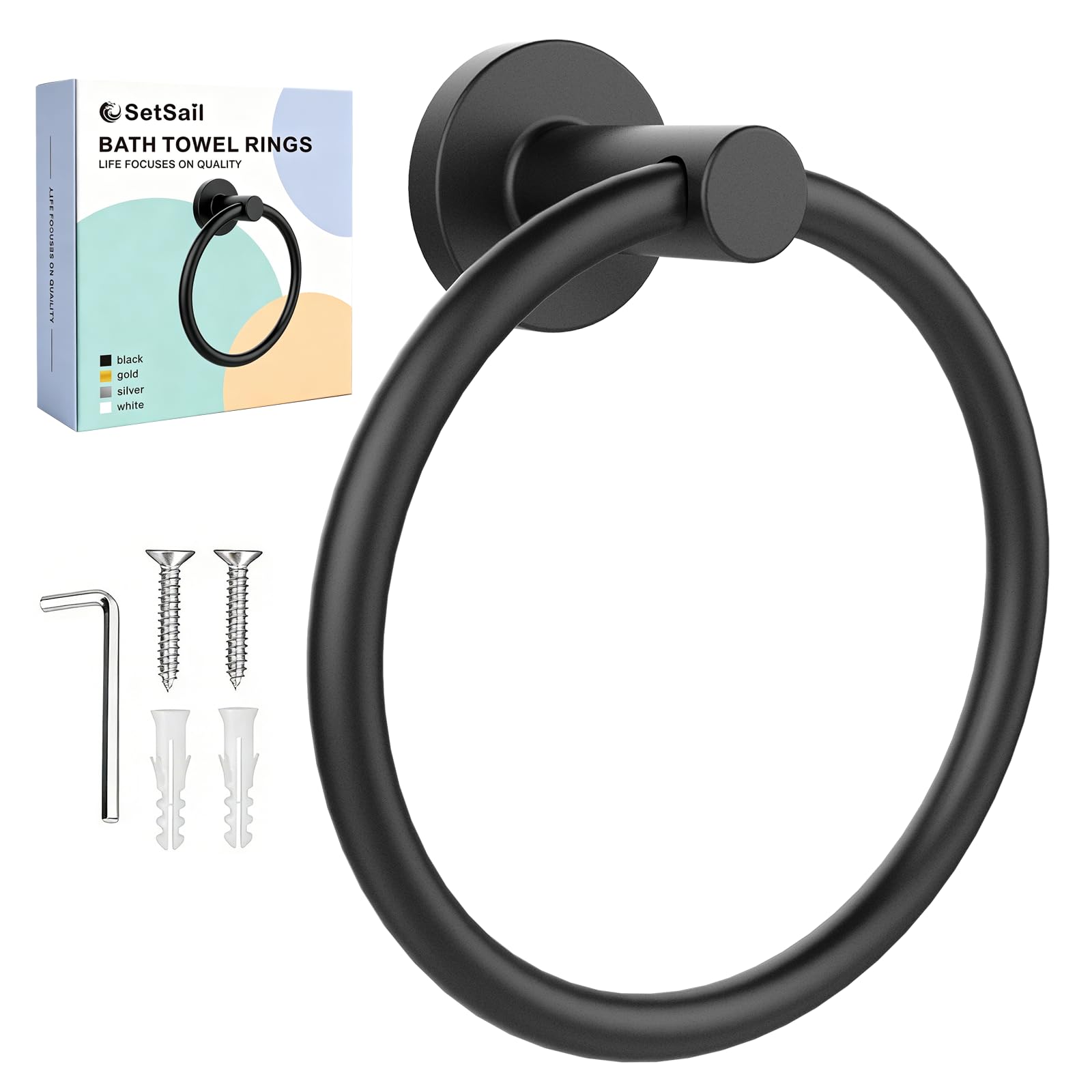 SetSail Matte Black Towel Ring
