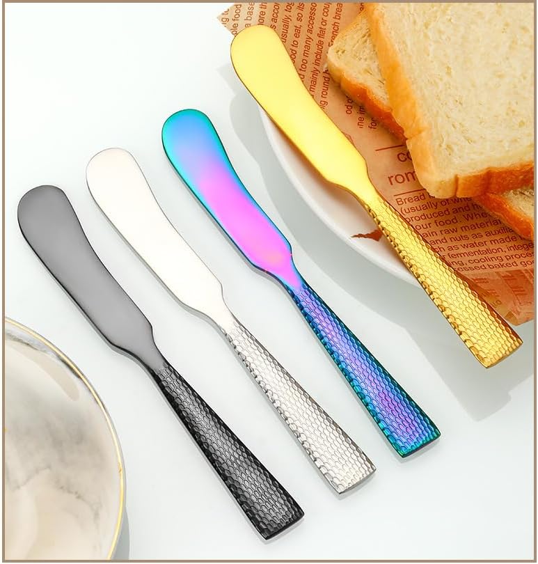 Silverware Flatware Cutlery Set, 1/4/6/8/10/12 Pcs 304 Stainless Steel Hammered Butter Knife Cheese Knife Baking Tools Dessert Jam Cake Cream Decorating Knife(Rose Gold,12 Pieces)