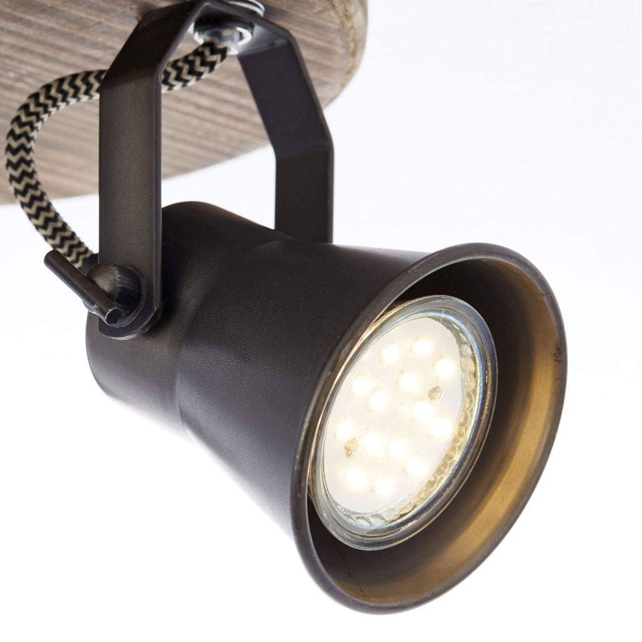 BRILLIANT lamp Seed Spotrondell 2flg zwart staal/licht hout | 2x PAR51, GU10, 5W, geschikt voor reflectorlampen (niet inbegrepen) | Schaal A tot E | Hoofden draaien