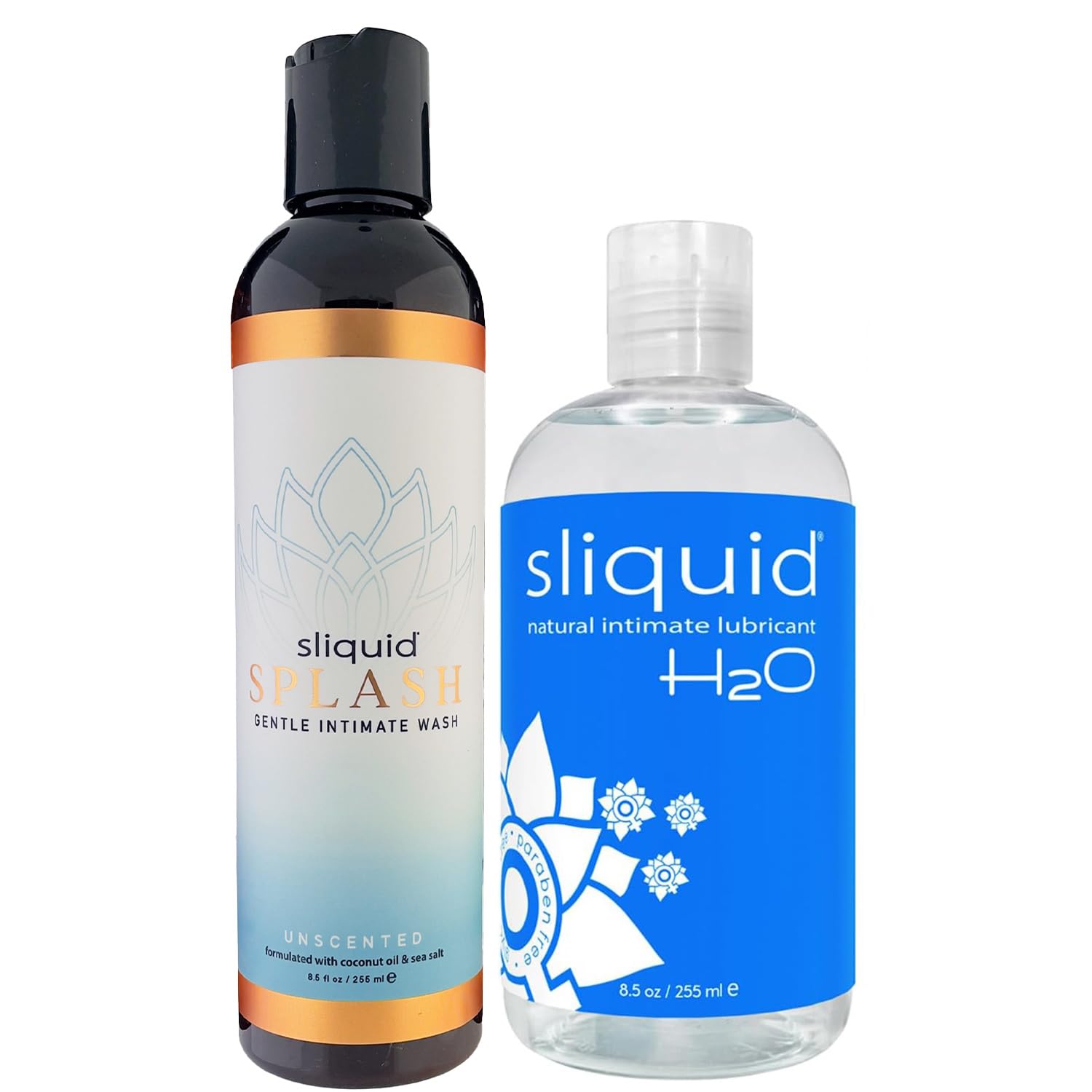 H2O Water-Based Lube + Sliquid Balance Splash Gentle Feminine Wash - Personal Lubricant Bundled with Intimate Wash for Women, Unscented, 8.5 Fl Oz Ea (2 Piece Set)