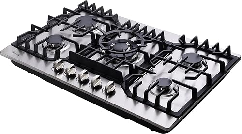 Miniatura 4 de Deli-kit Placa de cocina de gas de 30 pulgadas, de acero inoxidable incorporada de 5 quemadores, estufa de gas de doble combustible, placa de gas