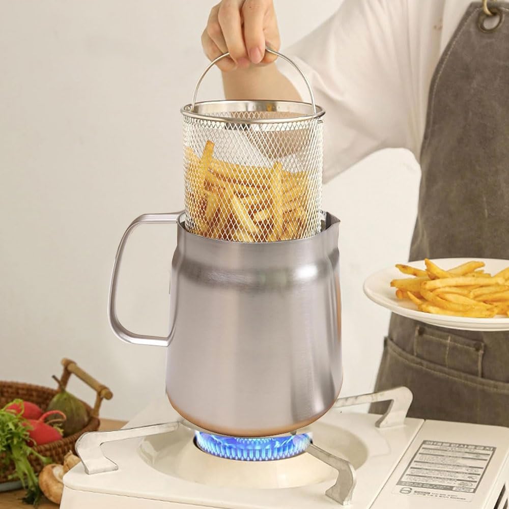 Récipient filtre à huile en acier inoxydable 304 – Pot de cuisine de grande capacité pour un usage domestique, mini friteuse à huile polyvalent et tasse filtrante, facile à nettoyer et à utiliser
