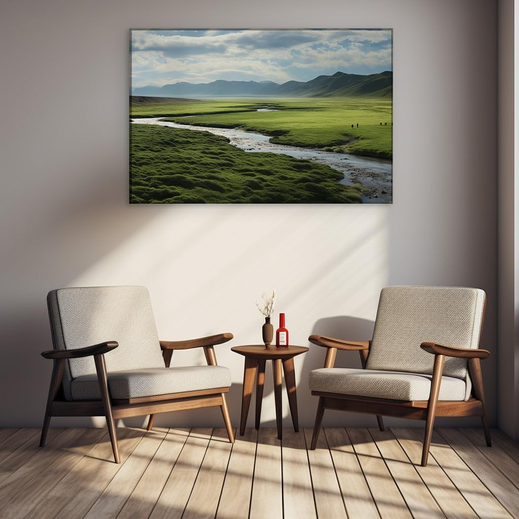 Canvas for Living room. Verdant Serenity: Tranquil Vistas and the Grandeur of Nature, 27 x 18 inch Canvas Wall Art - Ready to Hang