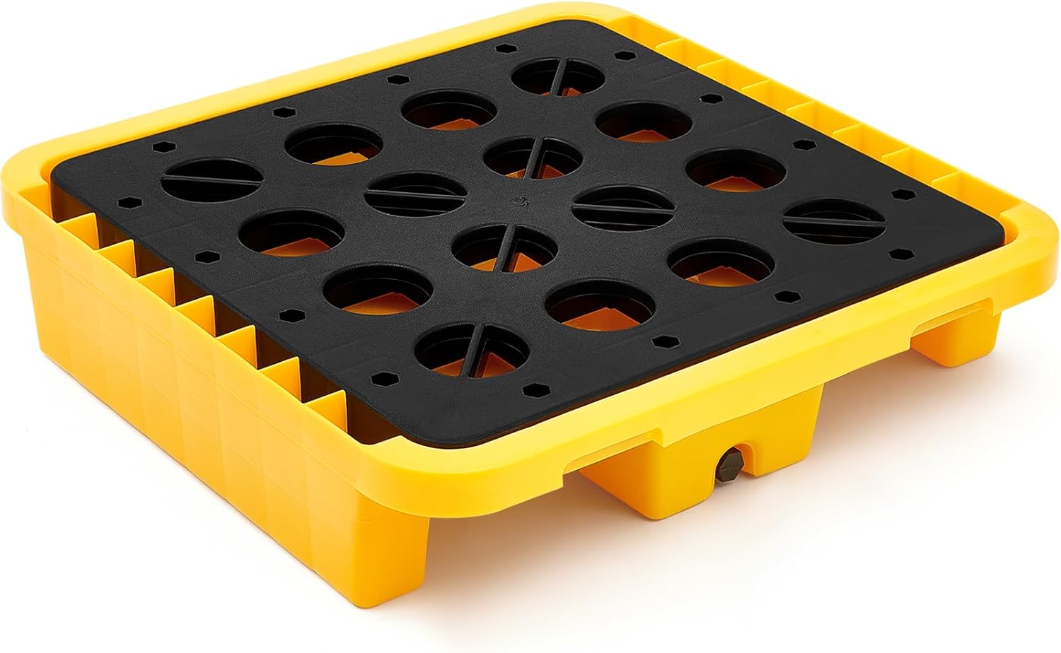 Pinkunn Spill Platform Spill Containment Platform with Grating Stackable Modular Platform with Drain Outlet Modular Platform Pallets Spill Containment Tray(Yellow,51.2 x 26.8 x 6 Inches)