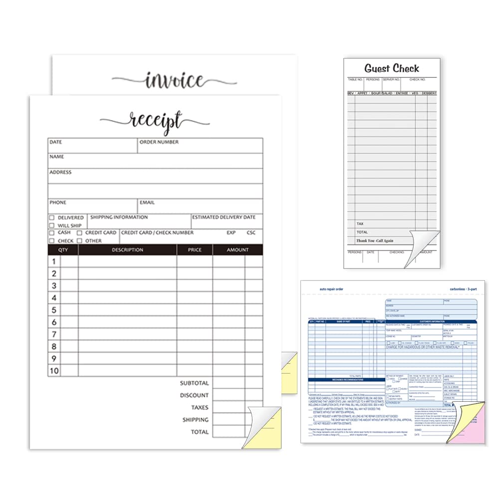 Order Form Pad, 5.5x8.2inch, 2-Part Carbonless, Carbon Copy Purchase Sales Receipt Book for Small Business Receipt (50 Sets/Book) White/Yellow, 2book/Pack, Premium Paper (Receipt)…