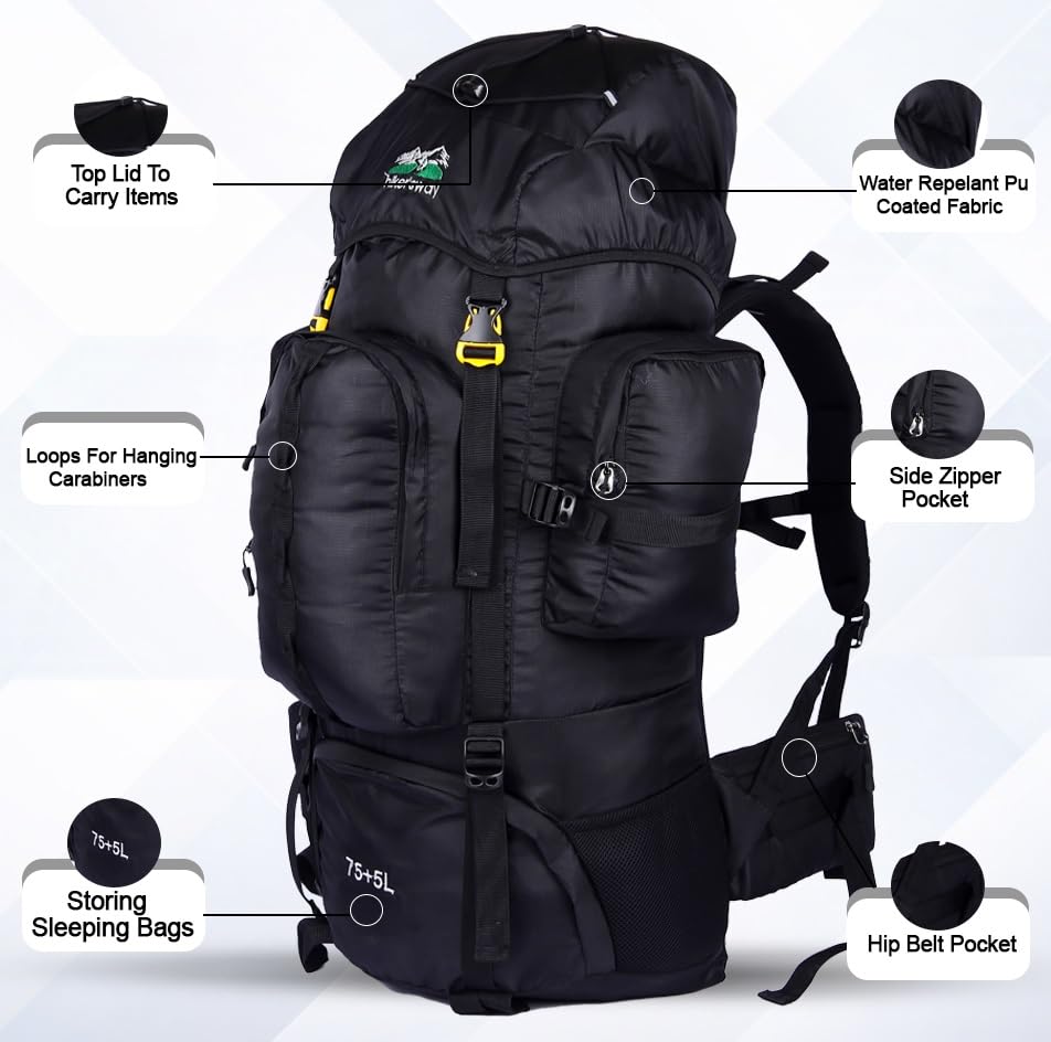 Image of hiker's way 75+5 Ltrs Rucksack bags Rucksacks for men Trekking bags for men backpacks Travelling Bag For men and women with waterproof compartment with rain cover