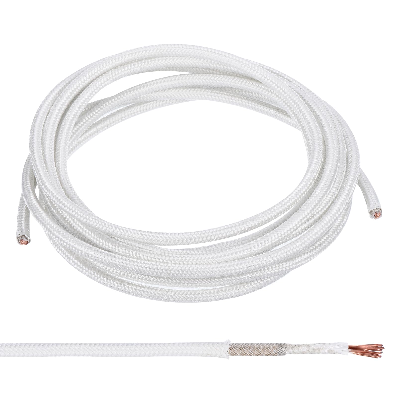 PATIKIL 11.5Ft 11 AWG High Temperature Wire, -60-350 Degrees Celsius Mica Glass Fiber Electronic Wire Insulated Heat Resistant Electronical Flexible Cable for Lamp Boiler Heater, White