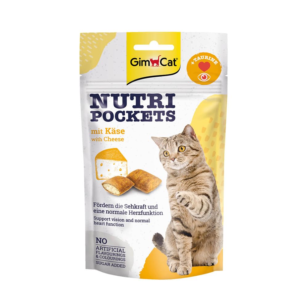 GimCat Nutri Pockets Formaggio - Snack croccante per gatti con ripieno cremoso e ingredienti funzionali - 1 sacchetto (1 x 60 g)