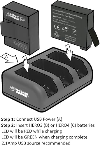 Miniatura 3 de Wasabi Power Cargador de batería triple USB para HERO4, HERO3, HERO3+