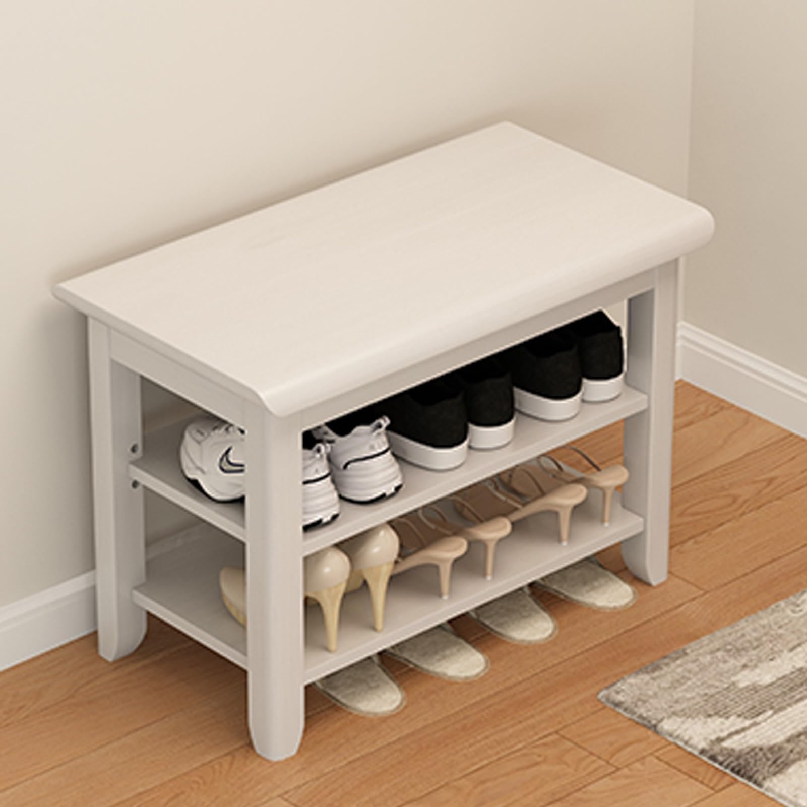 LWJSOCP 2/3 Tier Shoe Storage Bench with Adjustable Shelf Entryway Shoe Rack with Seat Stylish nizer for Hallway Living Room & EntrywaySpaceSaving Storage Solution (Color: C Size: 31.5"x12"x16")