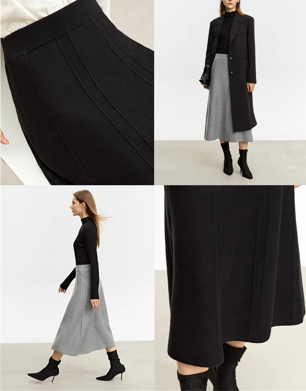 Gonne invernali da donna gonna a trapezio in lana alta elastica tinta unita gonna allentata