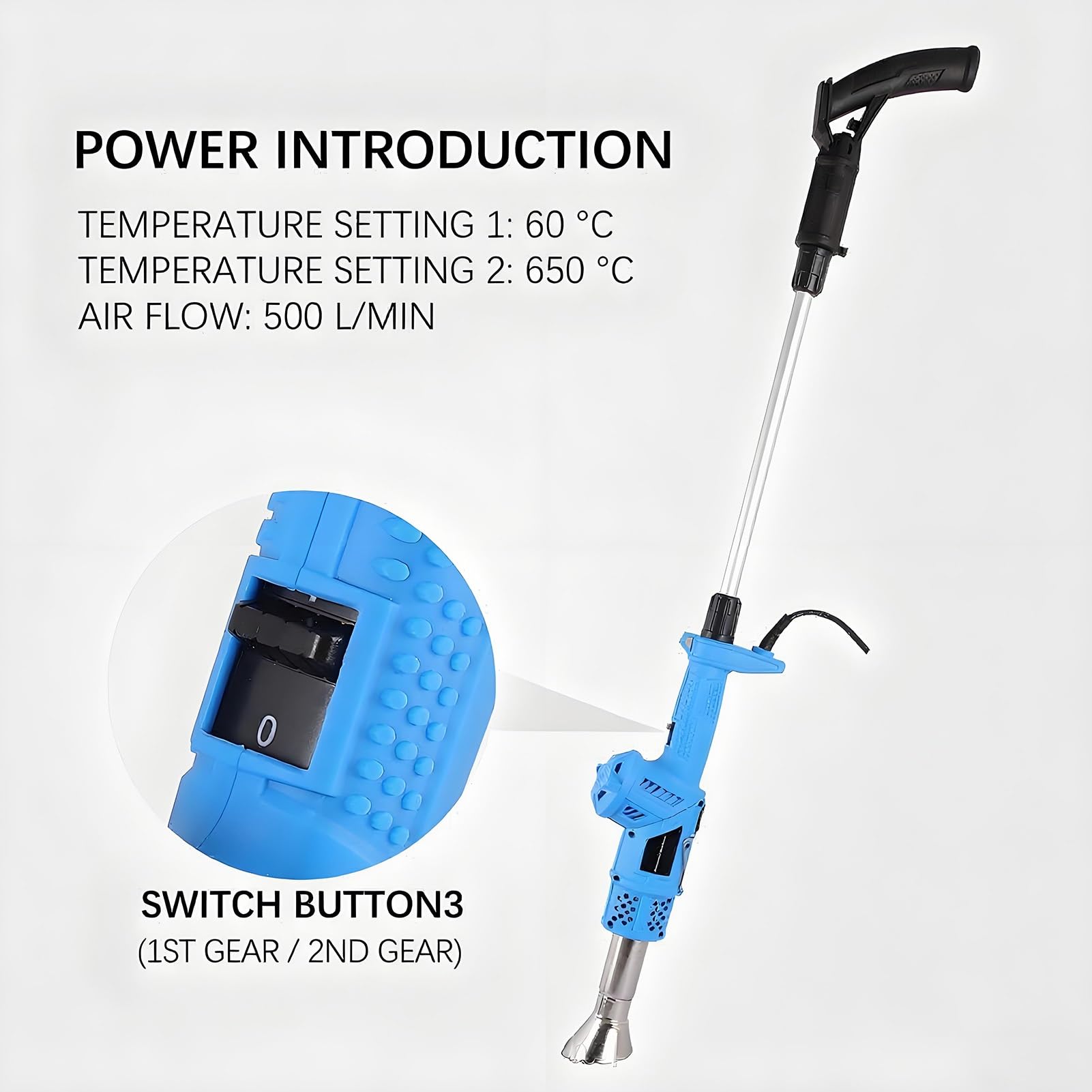 Generisch 3-in-1-Elektro-Unkrautbrenner, 2000-W-Thermo-Unkrautvernichter und Heißluft-Heißluftpistole, inklusive 5 Düsen, ideal for Gartengras, Grillzündung, Eisschmelzen(Blue)