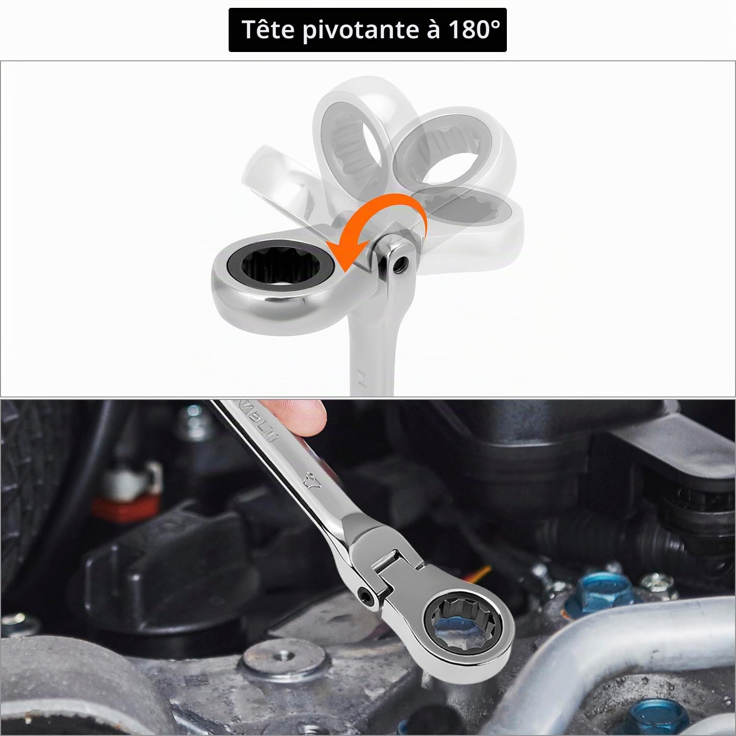 QWORK® 12 Pièces Clés à Cliquet, Cléà Cliquet 8 à 19 mm à Tête Réglable, Cléà Cliquet à 72 Dents, Clés Mixtes en Acier au Chrome Vanadium