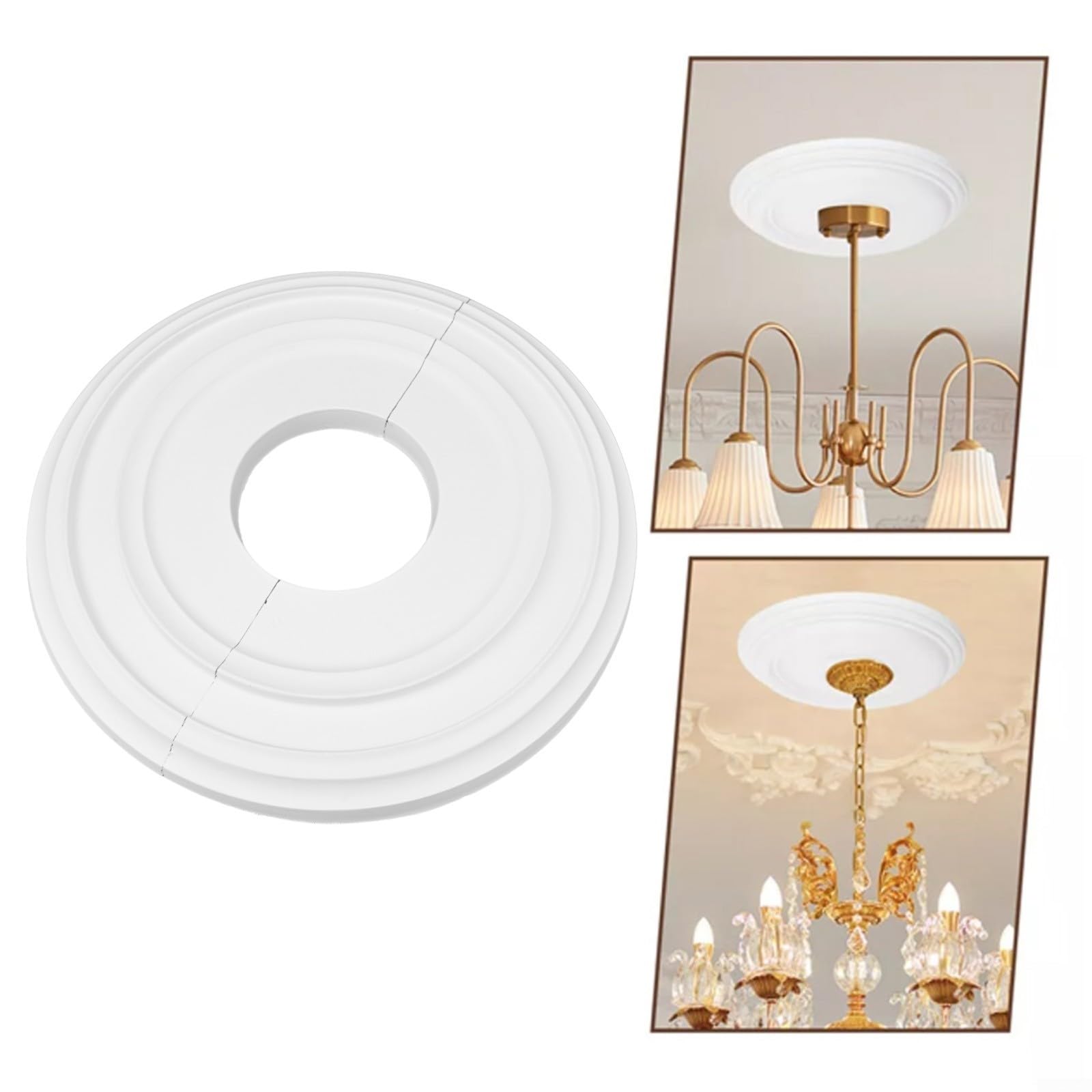 Medaglione rotondo da soffitto da 30,5 cm per ventilatore a soffitto e lampadari, piastra di copertura decorativa in PU modellata divisa, copertura bianca impermeabile per rosone da soffitto