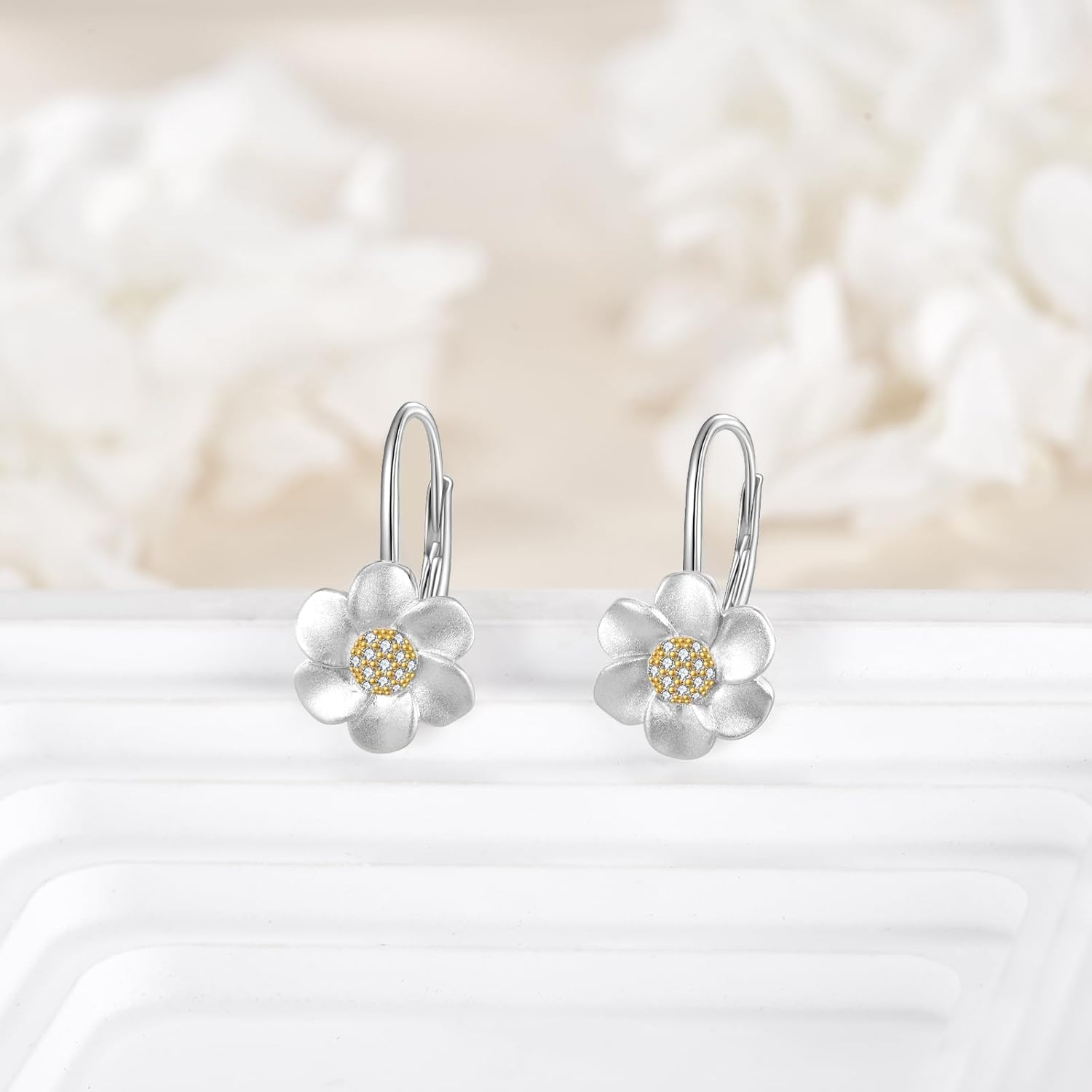 POPLYKE Daisy Earrings 925 Sterling Silver Daisy Jewelry for Women Flower Leverback Earrings Birthday - Image 3