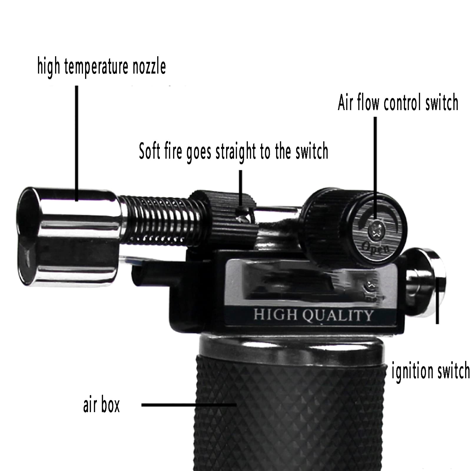 Mini Briquet Chalumeau, Coupe-Vent, Torche Butane avec Verrouillage de sécurité, Flamme réglable Rechargeable, pour Desserts, Soudure, Barbecue et pâtisserie (gaz Butane Non Inclus).