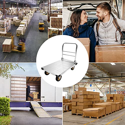 Platform Truck Heavy Duty Push Cart Dolly With 2000 Lbs Capacity, Foldable Moving Flatbed Cart With 6'' Swivel Wheels, Large Steel Platform Dolly Cart For Groceries, Garage, Warehouse (36"X 24") #TOP6