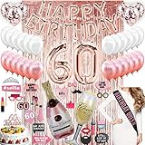 60th Birthday Decorations With Photo Props, 60 Birthday Party Supplies, 60 Cake Topper, Rose Gold Happy Bday Banner, Rose Gold Confetti Balloons For Her, Rose Gold Curtain Backdrop 60th Bday