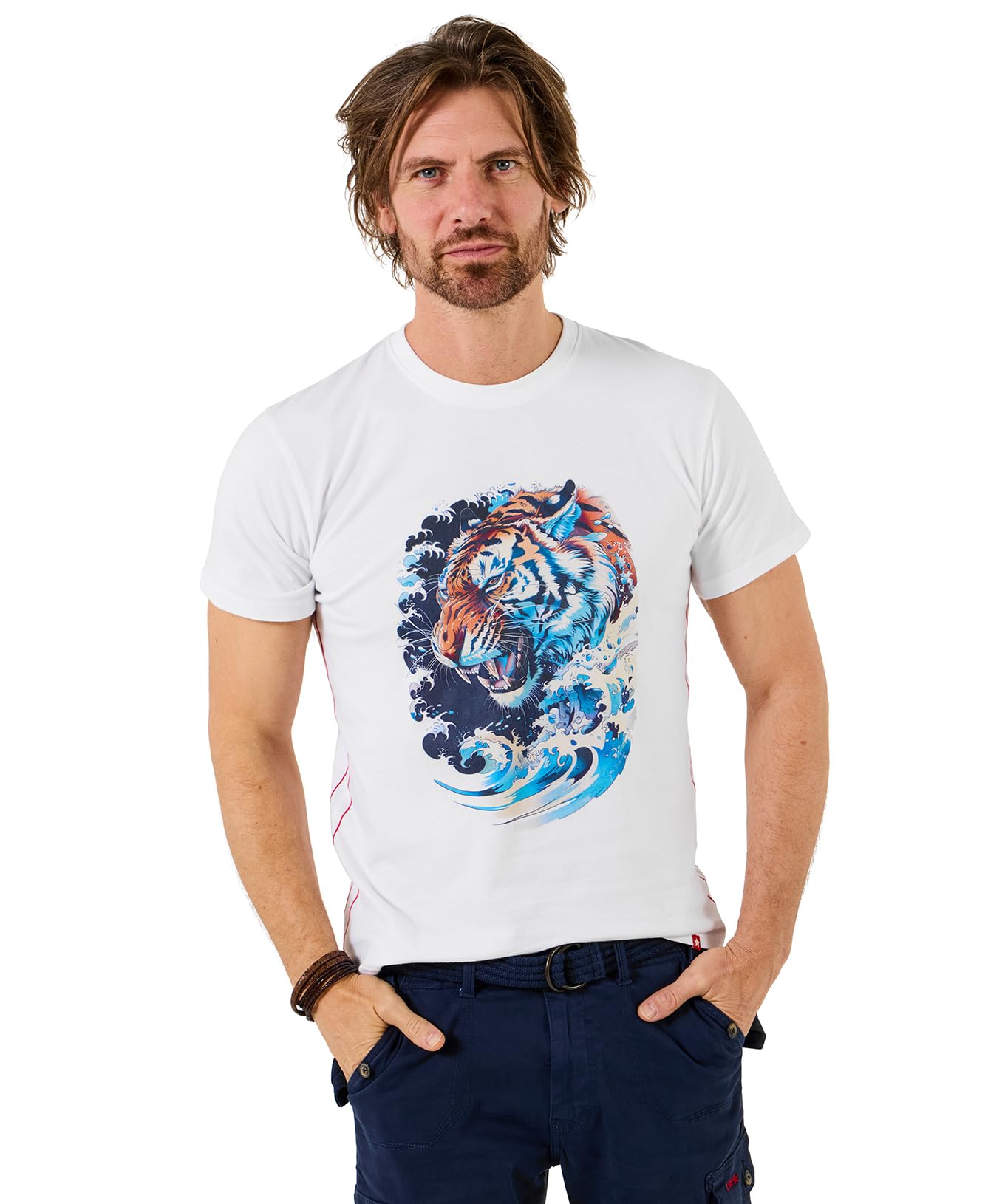 Joe Browns Men's Tiger Print Graphic Tee, Regular, White, UK XXL
